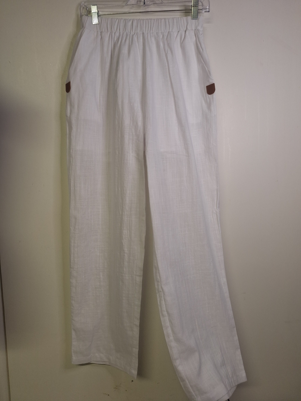 White Straight-Leg Cotton Pants in White Size Med - Picture 3 of 8